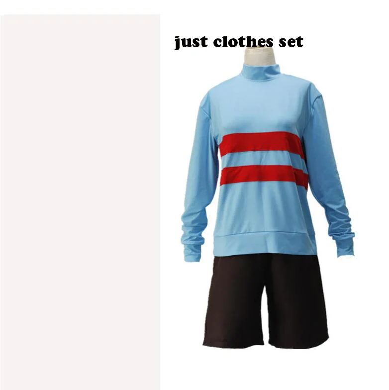 clothes set Игра «Undertale» для взрослых, костюм для косплея «Chara Frisk», толстовки унисекс на Хэллоуин, повседневное пальто с длинными рукавами и высоким воротником, парик - Цвет: clothes set