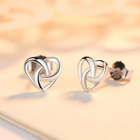 cute female small heart style stud earrings minimalist vintage silver color jewelry double sided wedding earrings for women