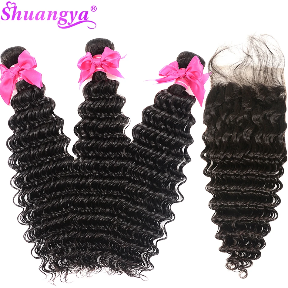 Шнурка с пряди бразильских волос глубокая волна фронтальной Shuangya волосы Remy