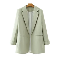 women fashion office wear solid basic blazer coat vintage long sleeve pockets female outerwear chic tops