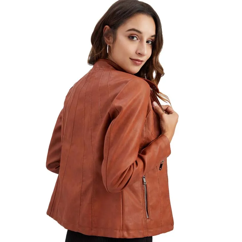 Pu Faux Leather Jacket Women Autumn Long Sleeve Fashion Zipper Slim Motor Oversize Jacket Biker Leather Coats Outerwear Street