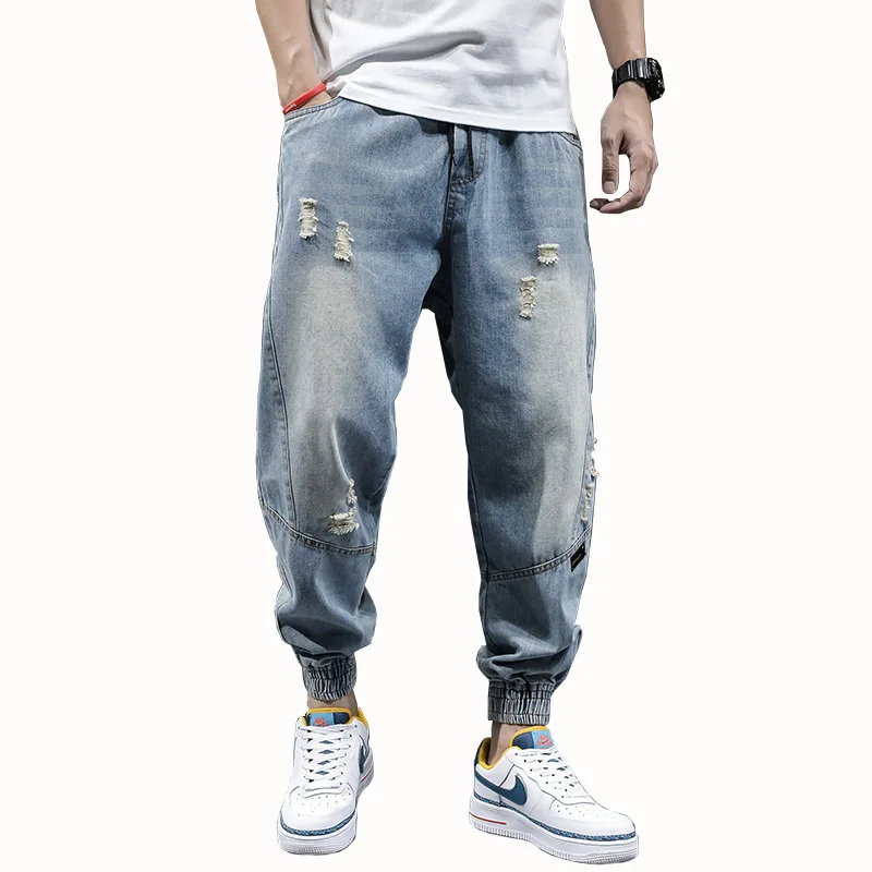 

Harlan Jeans Trousers 2021 Spring New Men's Loose Ripped Jogging Pants Casual Pants Streetwear Men's Clothing Patchwork Jeans