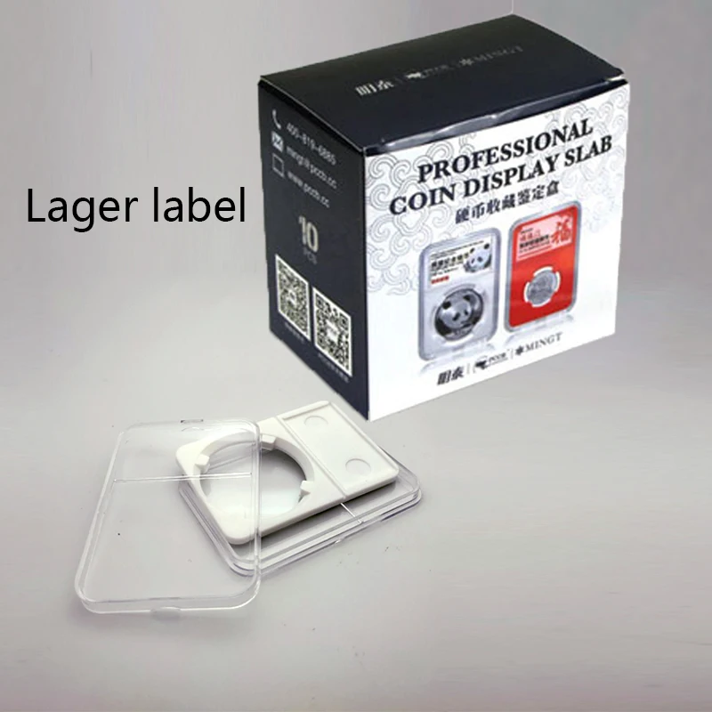 

10 piece 27mm~40mm lager label PS material Coin slabs slab sovenir Clear collecting case box white color 44 different sizes