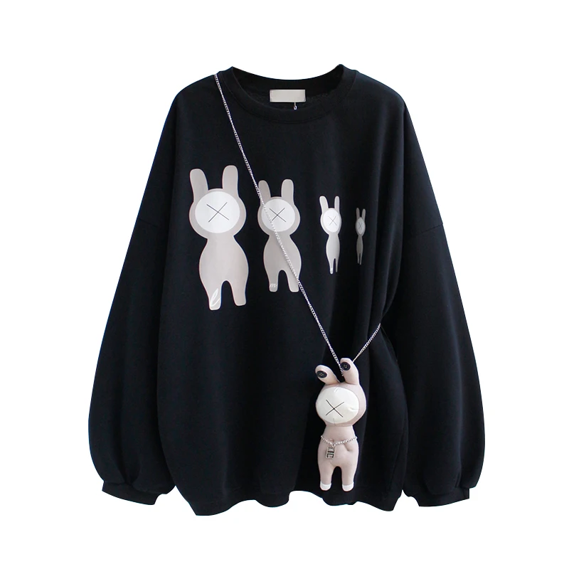 

New Autumn / Winter New Round Neck Pullover Sweatshirt Loose Cartoon Print Oversized Cotton Hoodie Coat Women's Trendy Tops