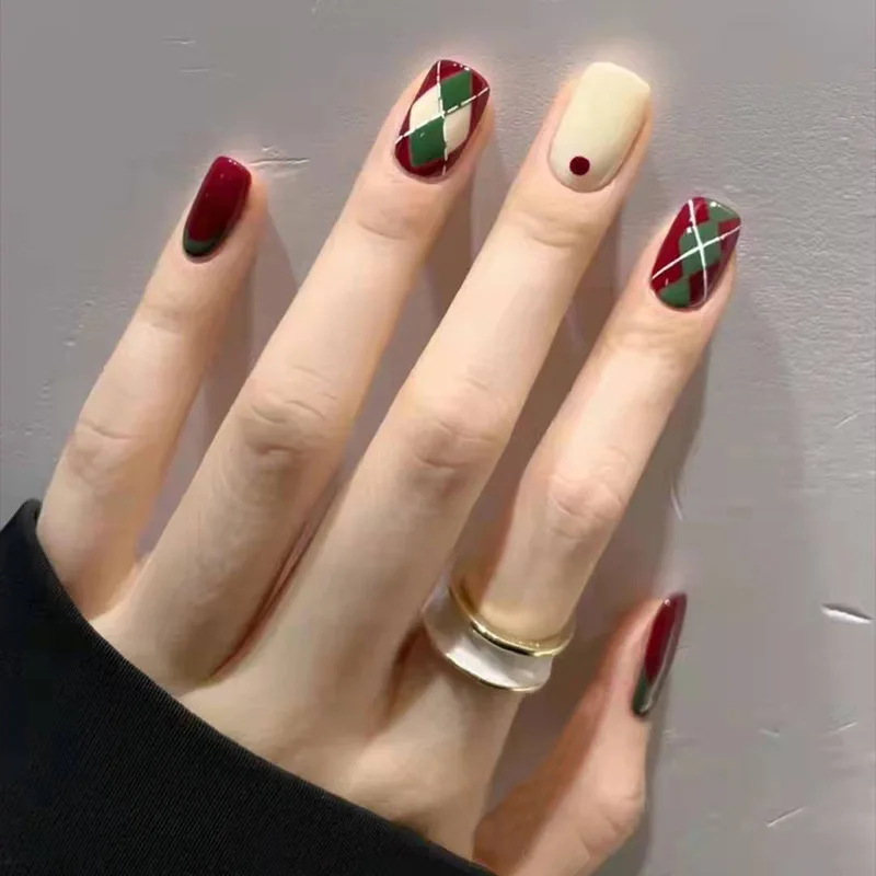

Hot New 24pcs Reusable Stick-On-Nails Acrylic Full Cover False Nail Artificial Christmas Nails Tips Art Stick Nail Art Tools
