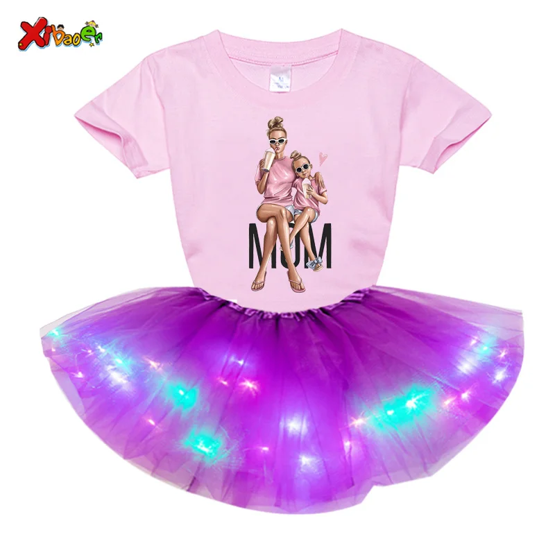 Girls Short Sleeve T-shirt+Dresses Sets Princess Kids Dresses Girls Causal Wear Dress 3-8Years Girls Dress Birthday Party Dress