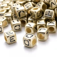 100pcslot 7mm golden mixed letter acrylic beads square alphabet loose beads charms for bracelets diy jewelry necklace making