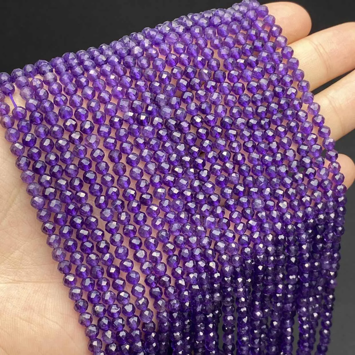 

Natural Dark Amethyst 4mm Faceted Round 15 Accessories Loose Mini Stone Beads For Jewelry Making Bracelet Necklace Design