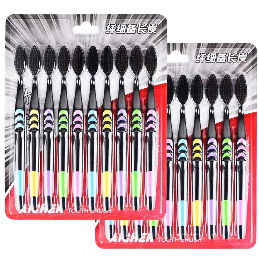 Длинные углерода зубная щетка с мягкой щетиной 10 палочки для всей семьи