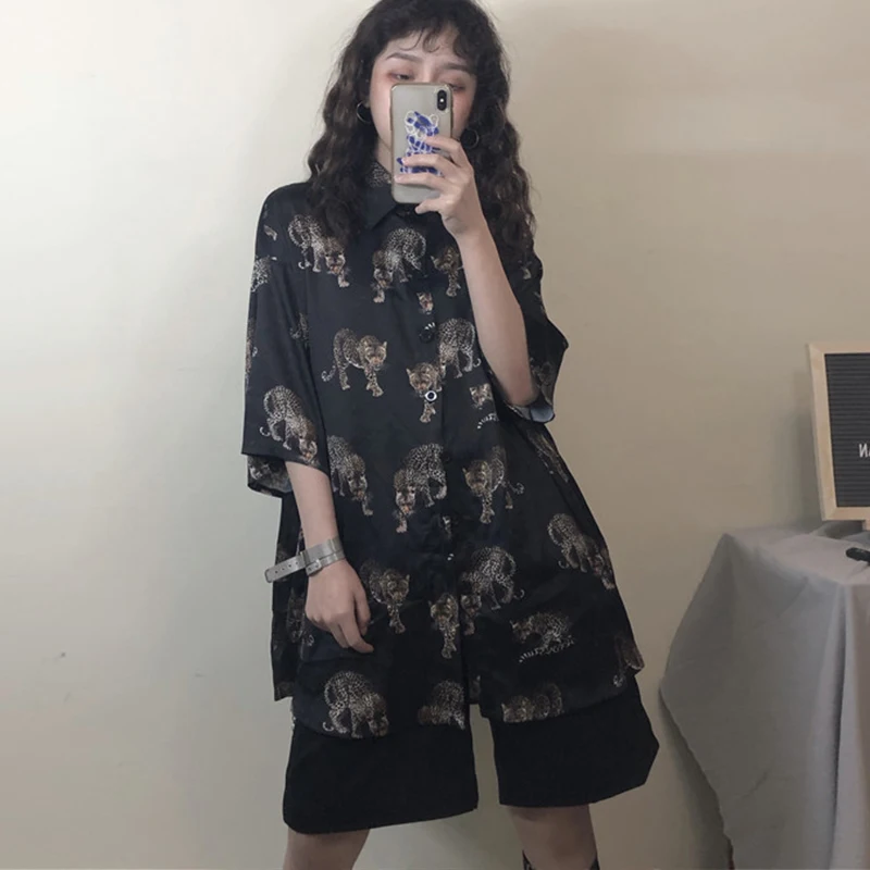 

Dragon Print oversized ladies shirts New chic Summer Spring Women's Blouses Harajuku Tops Short Sleeve Female Blusas Mujer