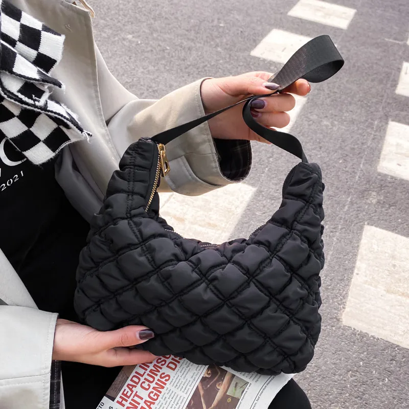 

Fashion Space Padded Woman Handbag New 2021 Down Cotton Ladies Quilted Bag Nylon Armpit Shoulder Bags Tote Shopper Female Bag