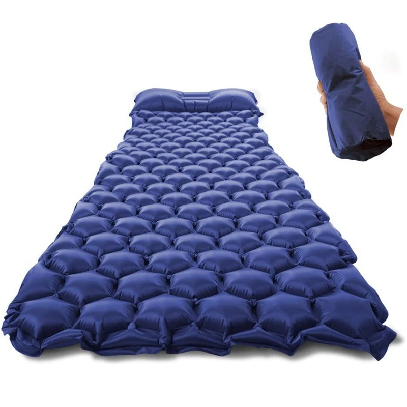Preço Esteira De Dormir Inflável Ultraleve Acampamento Colchão Almofada De Dormir à Prova Dwaterproof água Com Travesseiro Para Mochila Caminhadas Azul Escuro