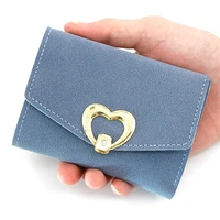 women wallets cute pu leather coin purses female metal heart decoration short multi card holder ladies buckle clutch money clip