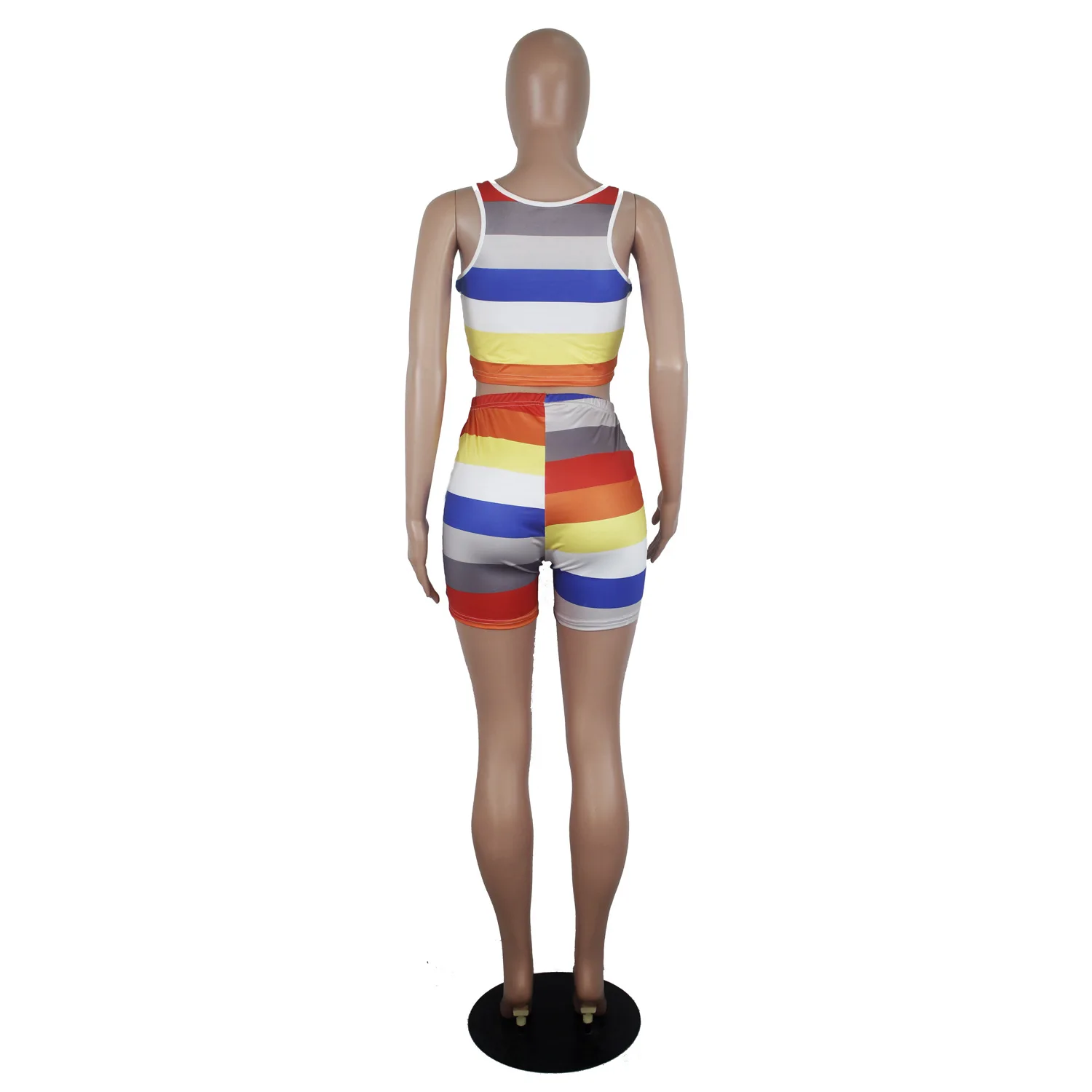 

HAOOHU Sexy Striped Print Plus Size Rompers Womens Jumpsuit Biker Shorts Summer Clothes One Piece Club Outfits Bodycon Playsuit