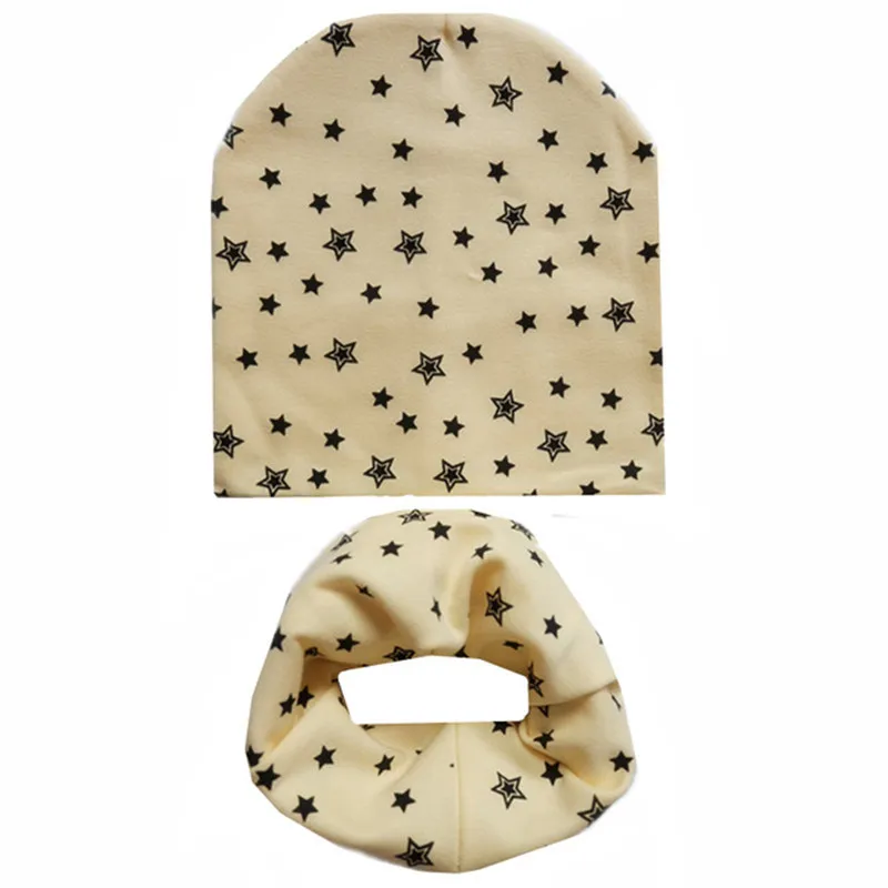 Новый осенне зимний хлопковый комплект для девочек с шапкой и шарфом принтом