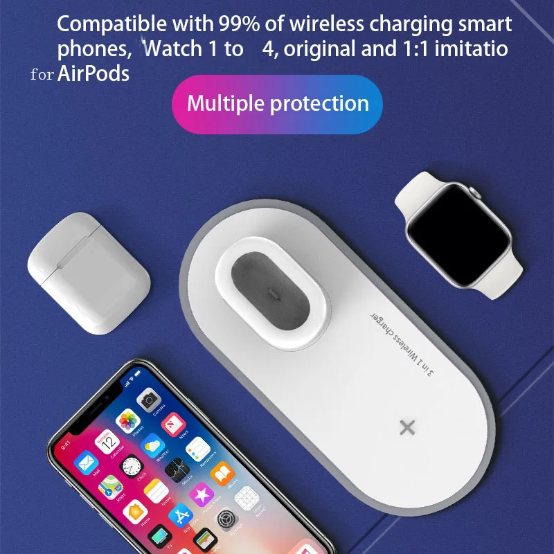 3 in 1 Qi Wireless Charger Pad for Airpods Apple watch 2 4 iphone 8 10W Fast Samsung S10 S9 | Мобильные телефоны и