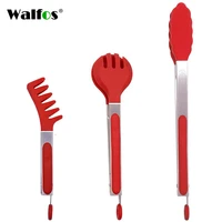 walfos silicone food tong stainless steel kitchen tongs silicone non slip cooking clip clamp bbq salad tools kitchen accessories