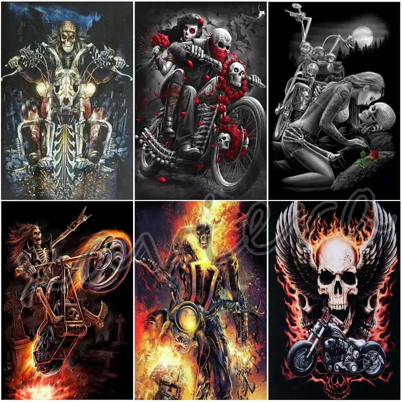 

Xaviera 5D Diy Diamond Painting Skeleton Motorcycle Embroidery Full Round Drill Mosaic Rhinestone Crystal Cross Stitch Kits Gift