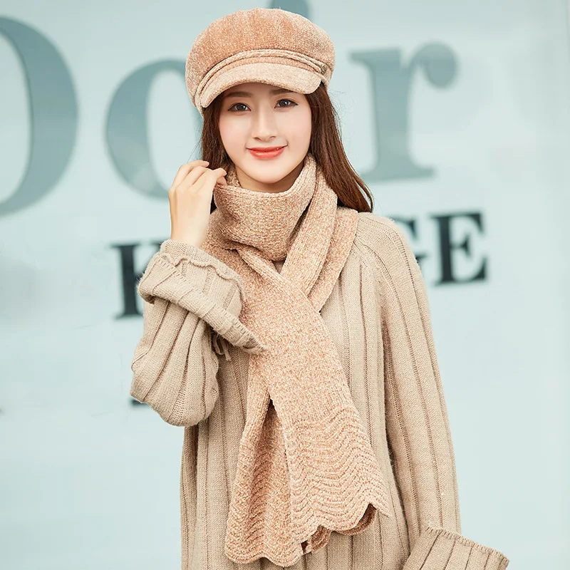 

Women's Hat Autumn and Winter Warm-Keeping and Cold-Proof Peaked Cap Fashion Chenille Mom Style Hat