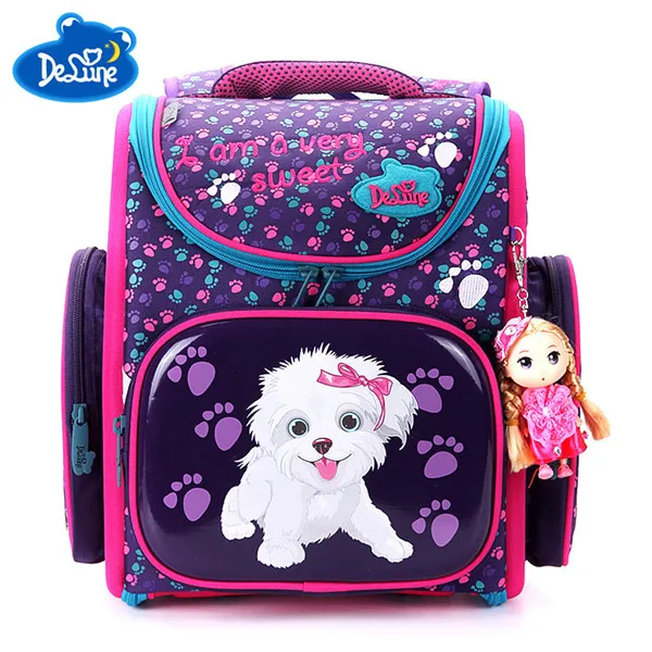 3-129 dog pattern Delune От 5 до 9 лет с фабрики, новые школьные сумки, ортопедический рюкзак, ранец с рисунком, Mochila Infantil, детский школьный рюкзак для девочек - Цвет: 3-129 dog pattern