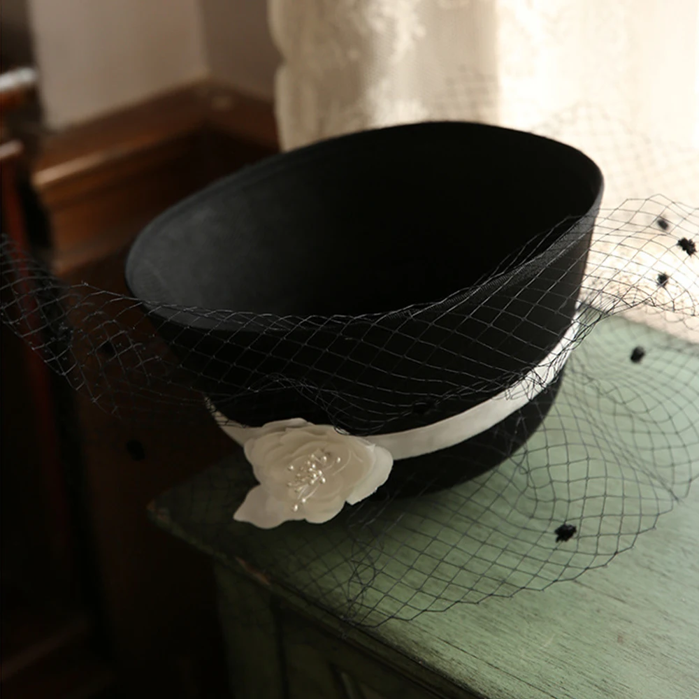 Женская шляпка-колокол FS черная шляпка с вуалью и цветами шерстяные войлочные
