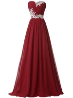 2020 vintage sweetheart pleats appliques lace up chiffon evening dresses dark redblue prom gowns formal party dress abendkleide