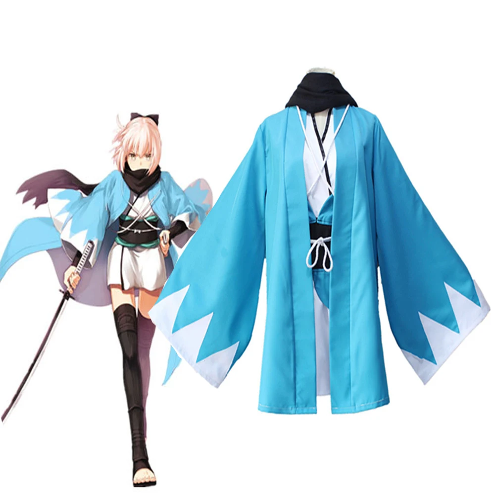 

Anime Fate Grand Order Sakura Saber Okita Souji Cosplay Costume Kimono & Inner Clothing Uniforms Wig for Halloween Party