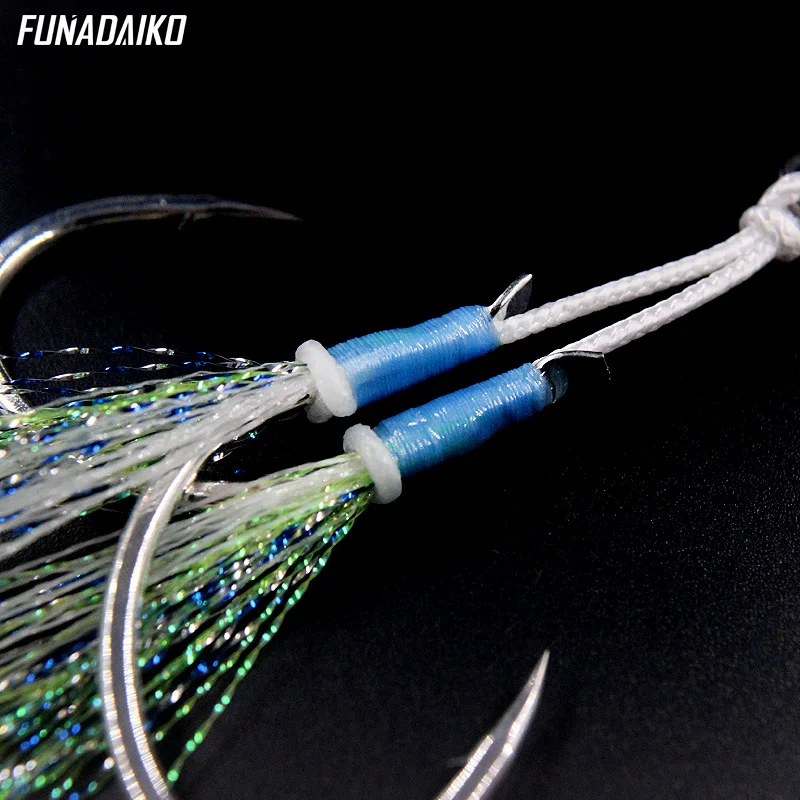 FUNADAIKO Assist крючки Seafishing медленно джиговые крючки с высоким из углеродистой стали двойные крючки светящийся яркий 1/0 2/0 3/0 4/0 УФ крючки