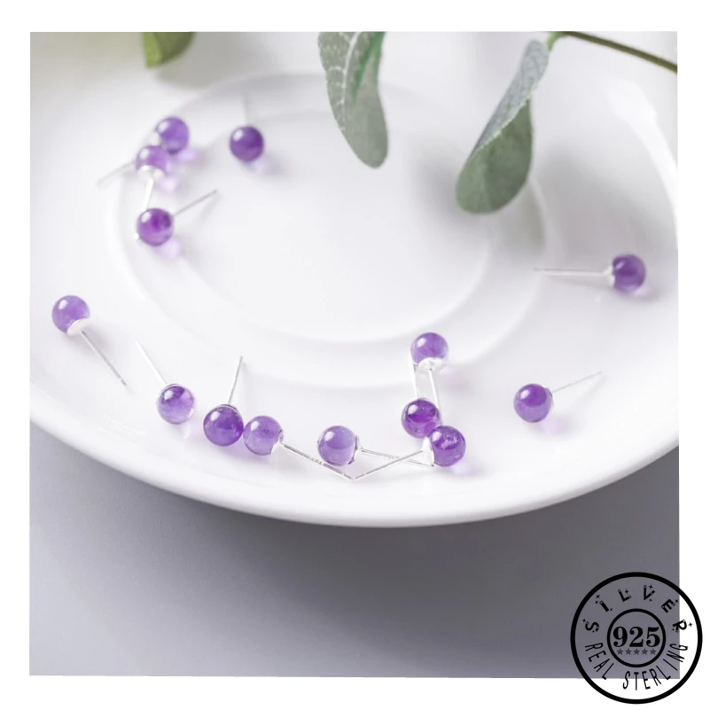 Женские серьги-гвоздики из серебра 100% пробы с фиолетовыми кристаллами |
