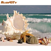 ruopoty 5d diy diamond painting landscape full square drill diamond embroidery seaside cross stitch shell decoration home