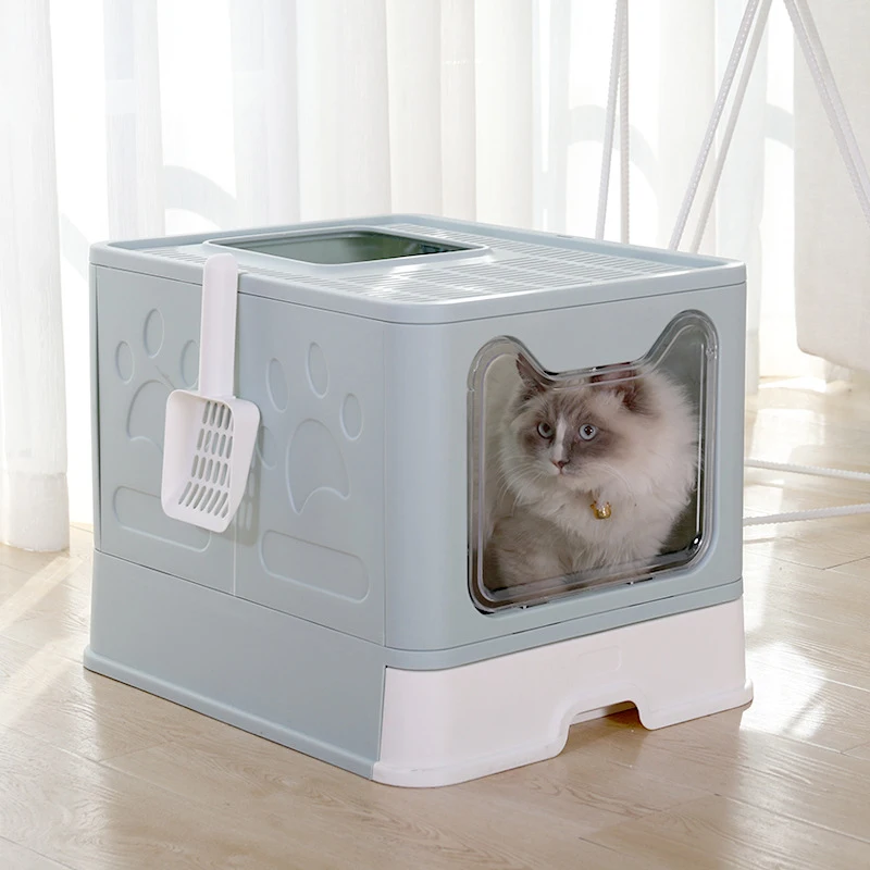 

Cat Litter Box Foldable Cat Box Drawer Top Entry Type Large Cat Litter Box Fully Enclosed Large Splash-proof Cat Toilet Cat