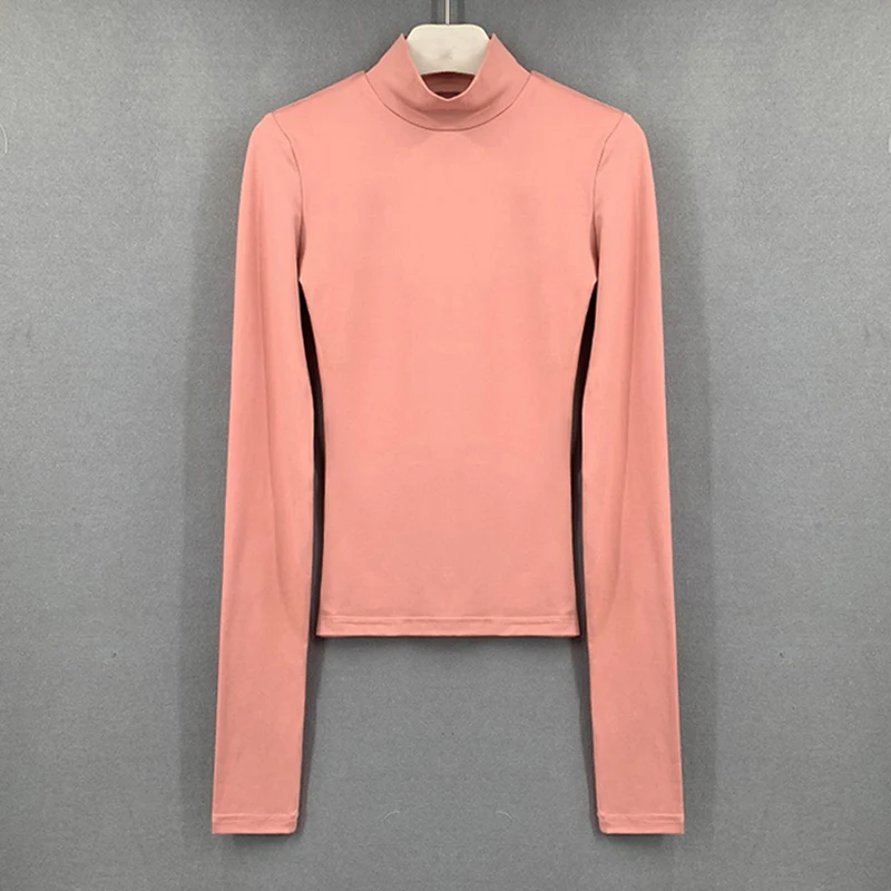 

Women's Spring Tops Long Sleeve Solid Basic Casual Tees T Shirts Femme Turtleneck Slim Thin Sexy Fashion Korean T-Shirt Female