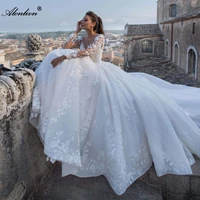 alonlivn luxuries princess full sleeve with elegant three dimensional lace a line wedding dress with court train