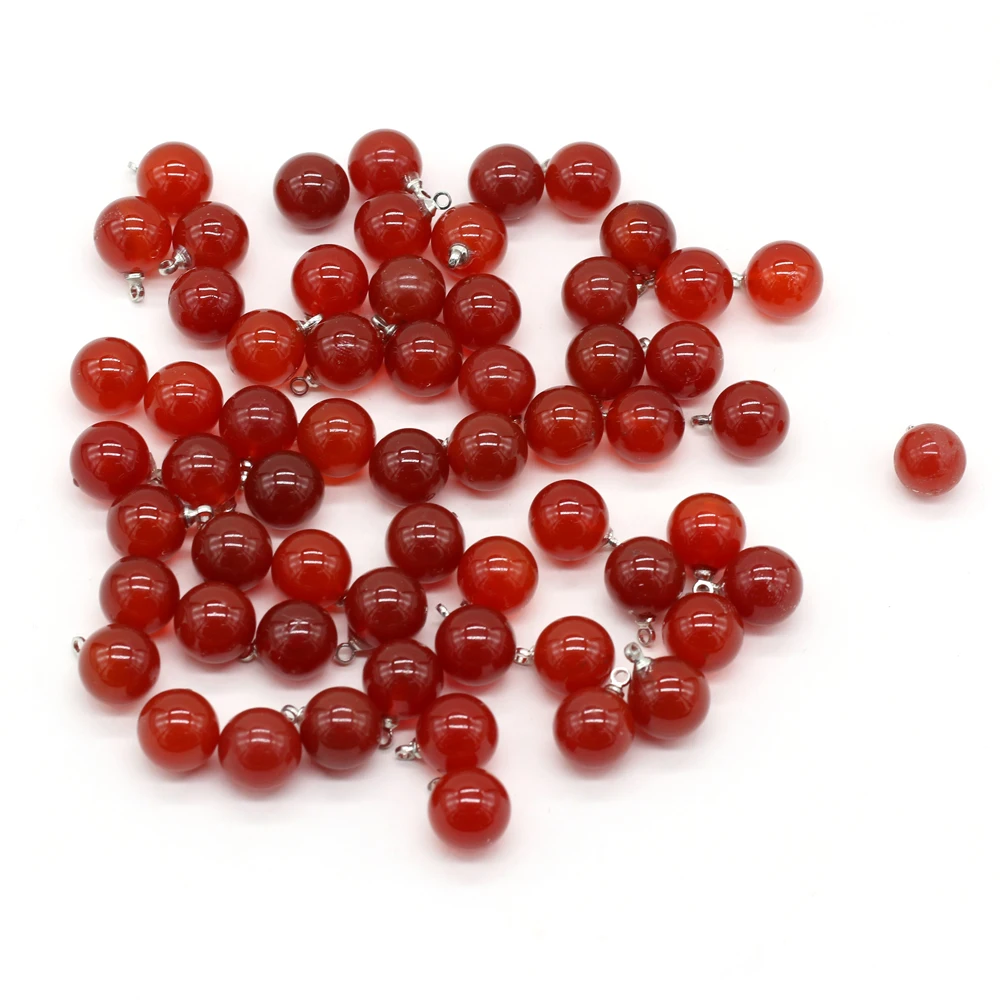 

Natural Semi-precious Stones Red Agate Round Spherical Boutique Pendant Making DIY Fashion Charm Necklace Jewelry 5pcs