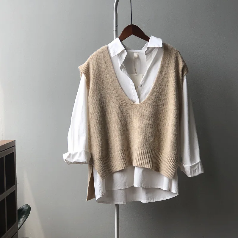 

Sweater Vest Women V-neck Solid Simple Slim All-match Casual Korean Style Teens Chic Fashion Spring Autumn Sleeveless Sweaters