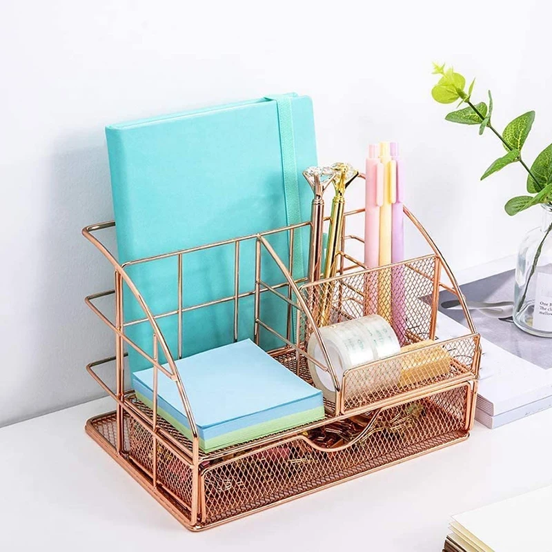 

Upgraded Desk Organizer for Women,Cute Mesh Office Supplies Accessories Essentials Caddy with Drawer