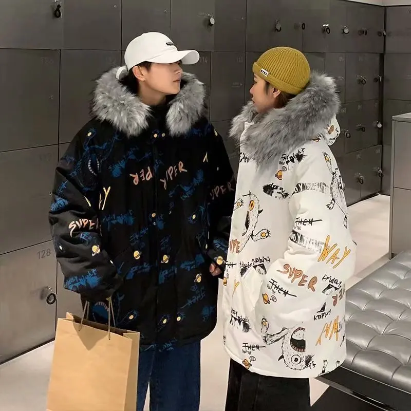 

High quality Men's Coats Fashion Japan Style Streetwear Hooded Winter Coat Casual Trend Graffiti Men Clothing Winter jacket Men