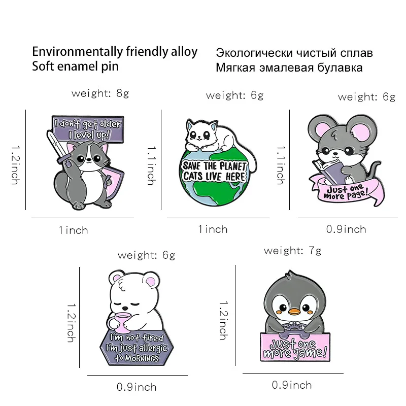 

Custom Cat Rat Penguin Raccoon Bear Brooches Shirt Lapel Badge Bag Funny Cute Jewelry Gift for Kids Cute Animals Enamel Pins