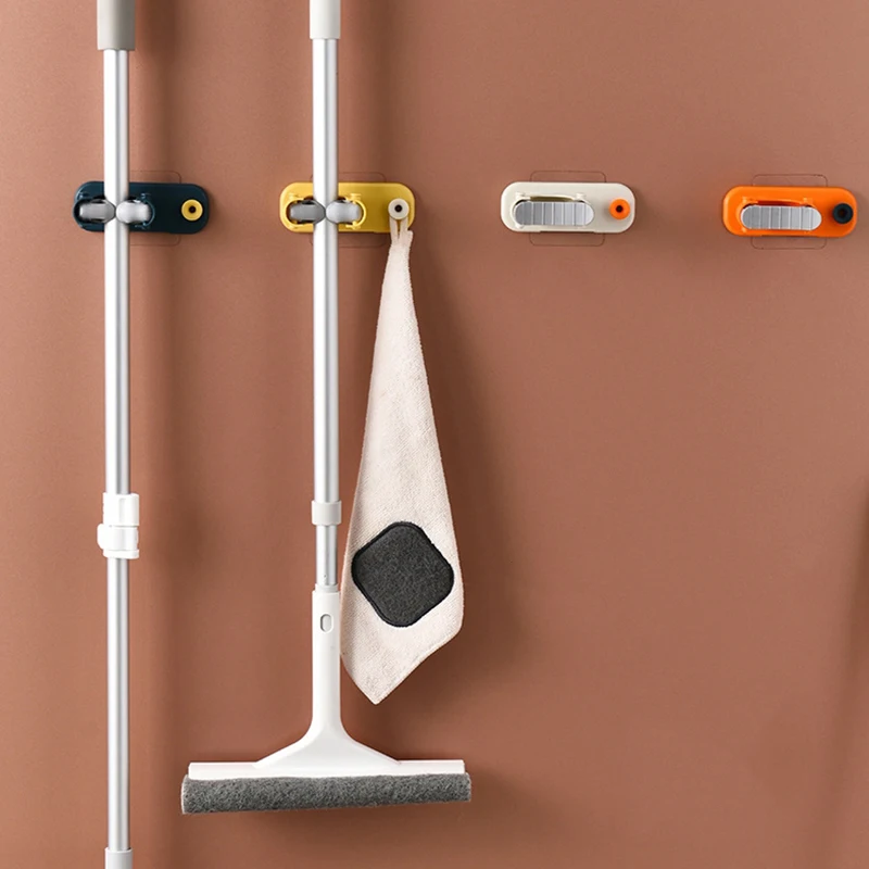 

New Multifunctional Mop Clip Hook Kitchen Shelf Storage Brush Broom Hanger Free Punching Self-adhesive Household Bathroom Tool