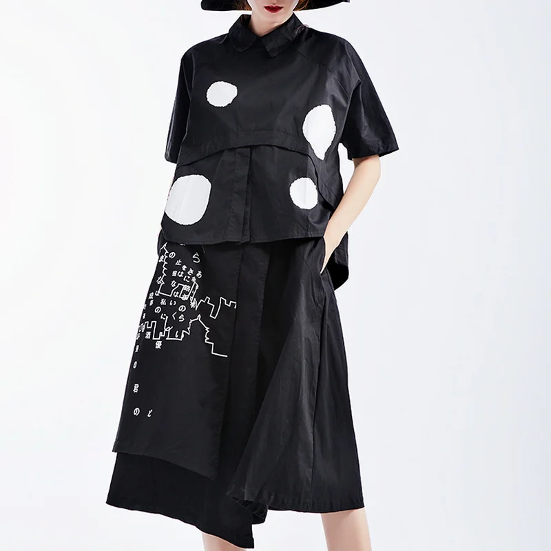 

Turn Down Collar Panelled Polka Dot Design Shirts 2021 Summer New Fashion Women Blouse Simple Casual Short Sleeve Blusas