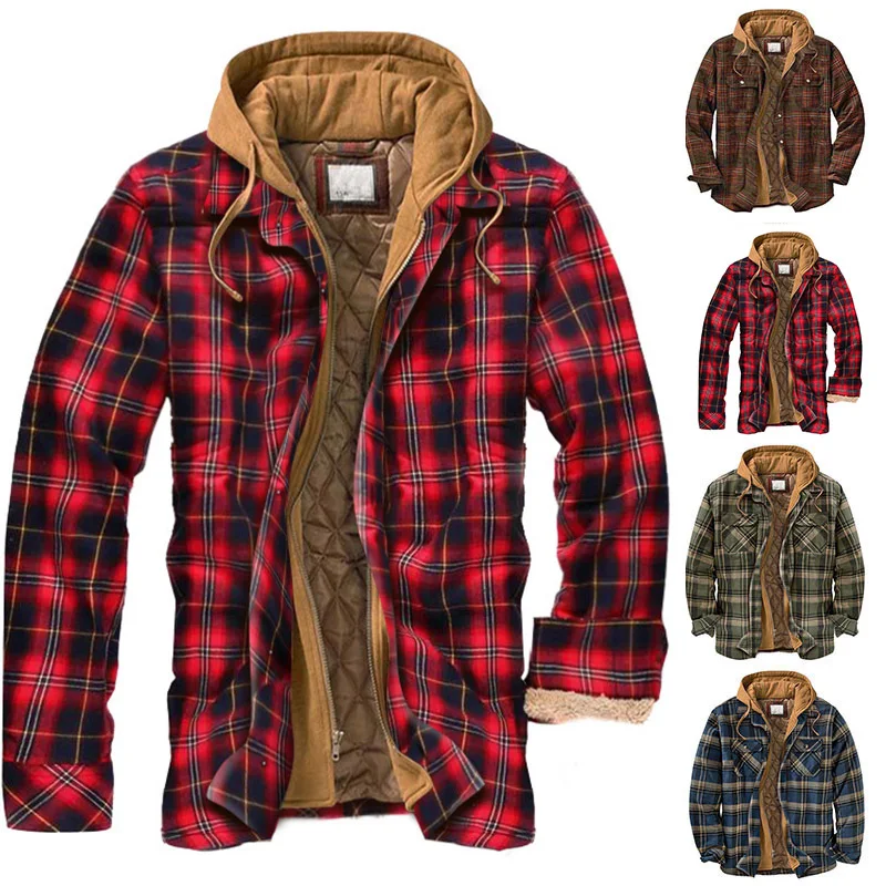 Рабочее пальто в ретро клетку теплая Толстая рубашка куртка мужское зимнее с