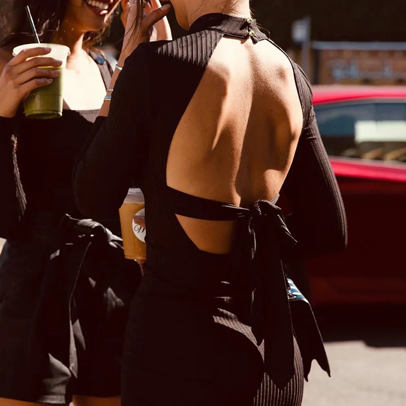 Сексуальное трикотажное платье свитер Женская осенне зимняя одежда Империя с