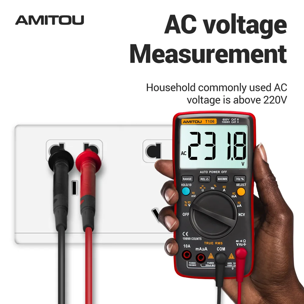 AMITOU T106 Профессиональный антисжигающий Цифровой мультиметр Бесконтактный AC/DC Амперметр Вольтметр Авто мультиметровый Сопротивление Емкость цифровой мультиметры mastech