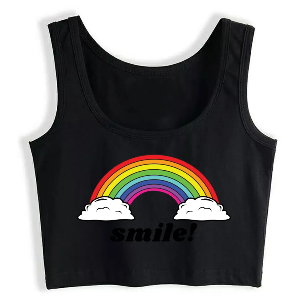 

Crop Top Female smile under the rainbow O-Neck Inscriptions Print Tops Women