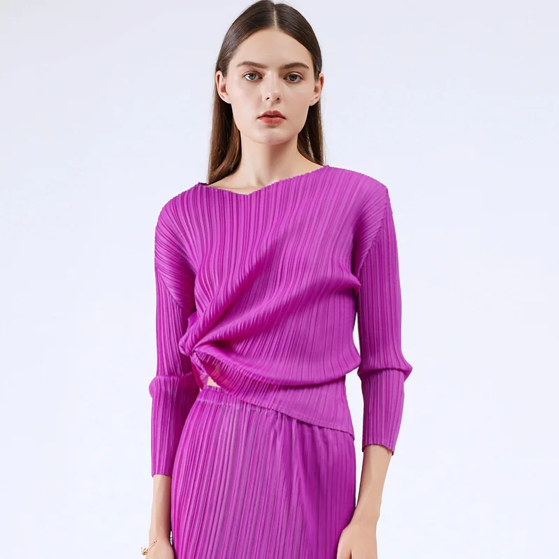 

Плиссированная блузка Issey Miyake, Новинка осени 2022, модная универсальная рубашка в Корейском стиле с длинными рукавами, светлая нишевая привыч...