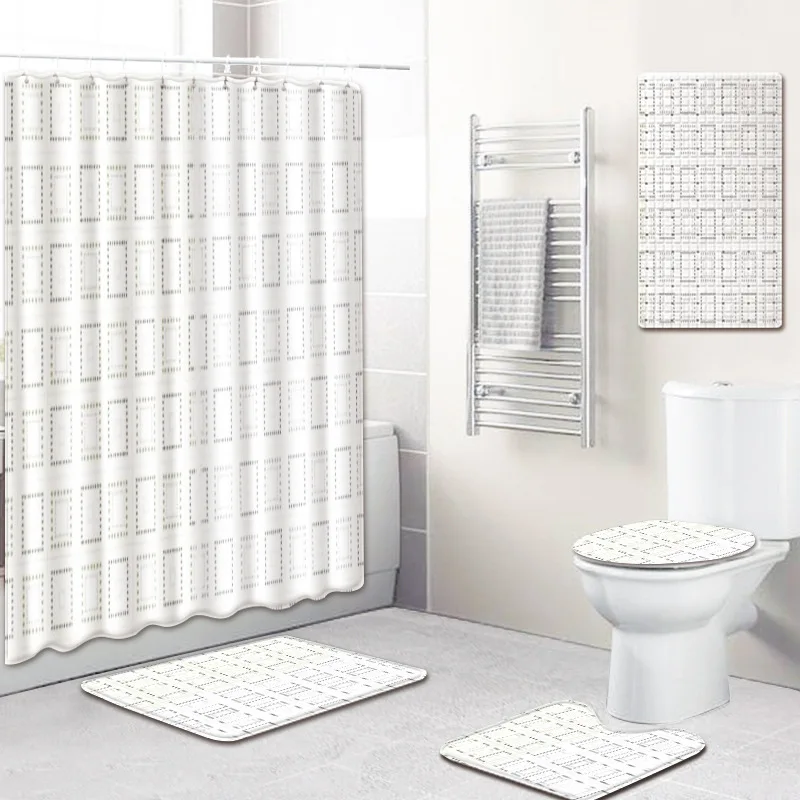 

Hot Selling Bath Mat Shower Mat Thick Waterproof Shower Curtain Non-Slip Mat Bath Mat Toilet Cover Mat Carpet Five-Piece Set