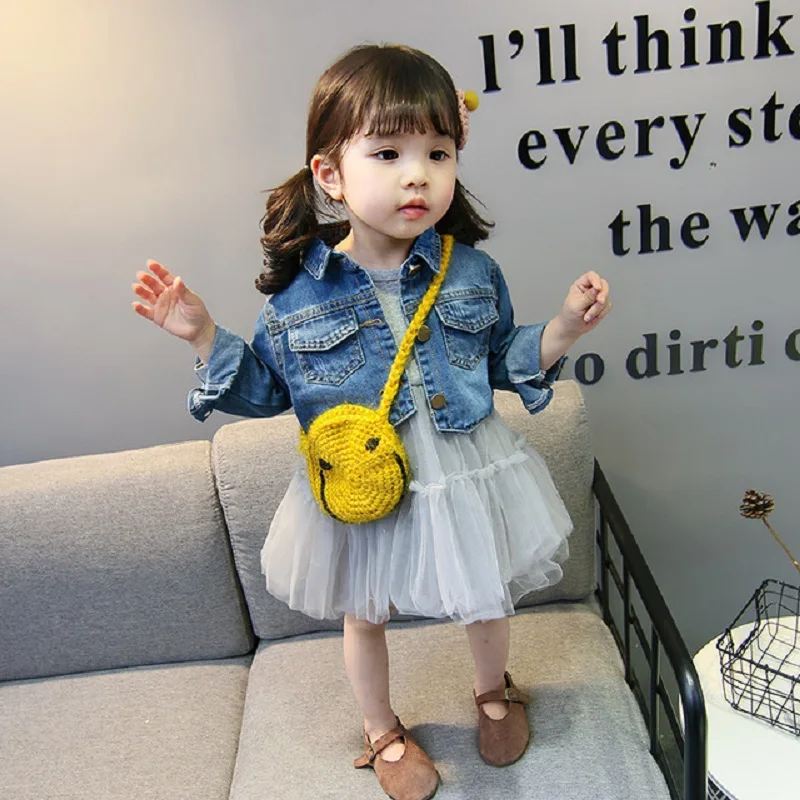 Осенняя одежда для девочек Тюлевое платье пачка с длинным рукавом + джинсовая