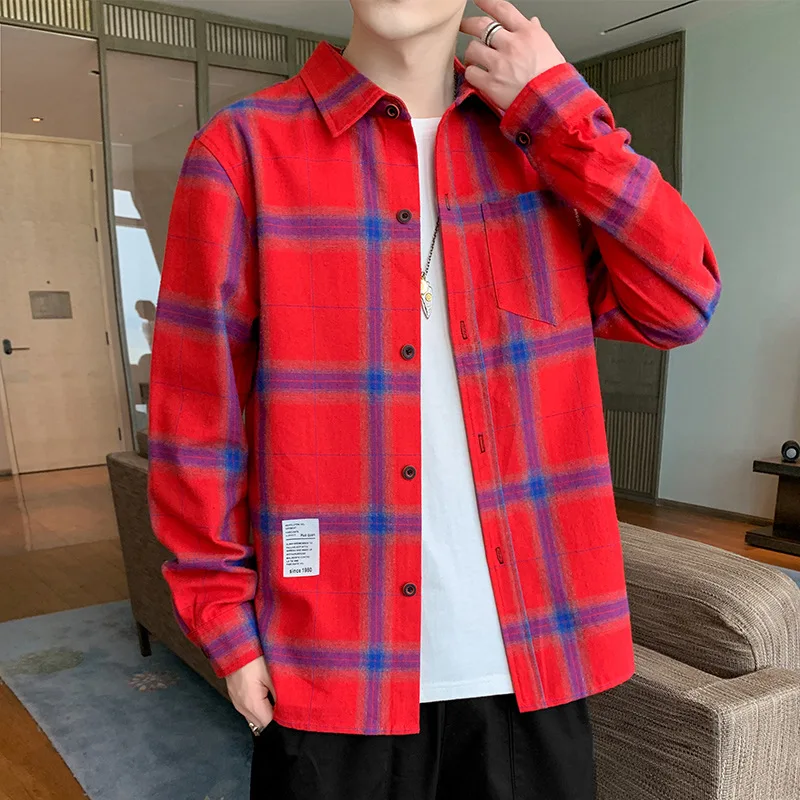 

The new spring and autumn 2021 han edition men leisure plaid shirt long sleeve shirts men coat loose men's clothing