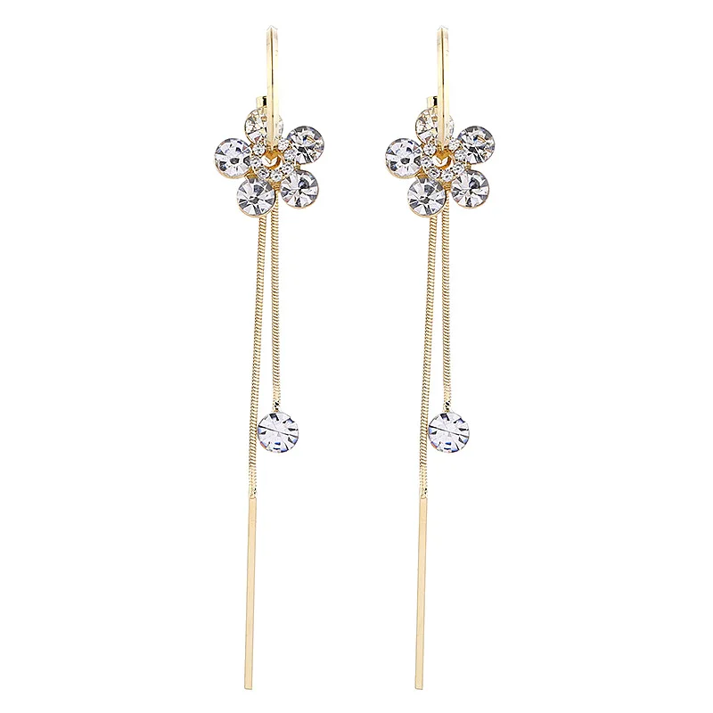 

Korean Sweet Simple Heart Drop Earrings For Women Purple Rhinestone Long Tassel Chain Earrings Girl's Party Jewelry