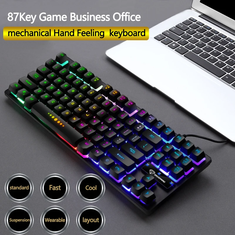 

New 87 Keys Gaming Mechanical Hand Feeling Keyboard Waterproof RGB LED Backlit USB Durable Gamer Keyboard For PC Laptop Keyboard